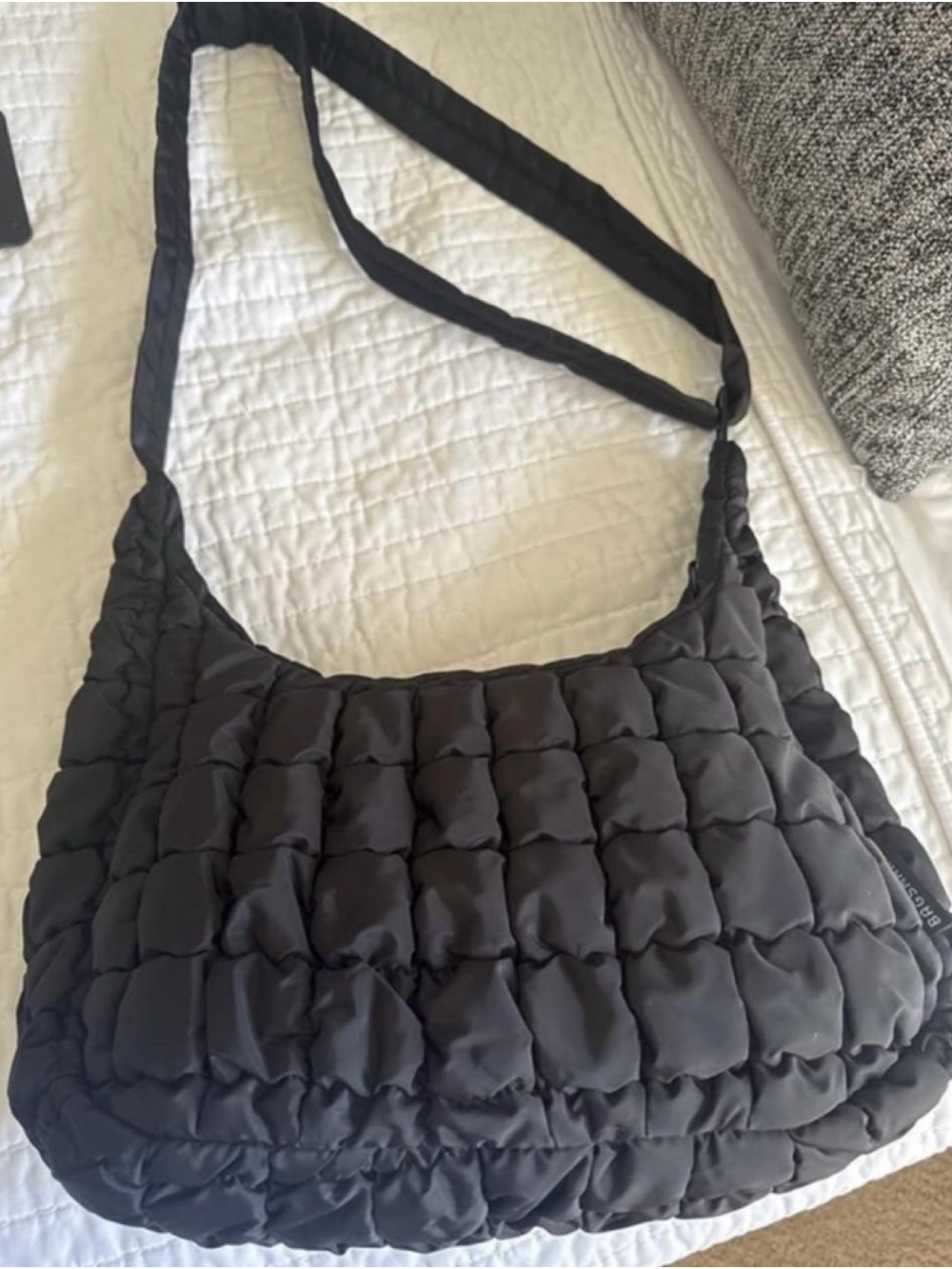 Black Quilted Shoulder Bag with Padded Texture